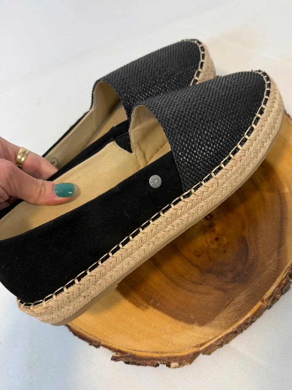 BearPaw Macchiato Black Woven Espadrille Slip-On Flats Round Toe Women’s Size 10